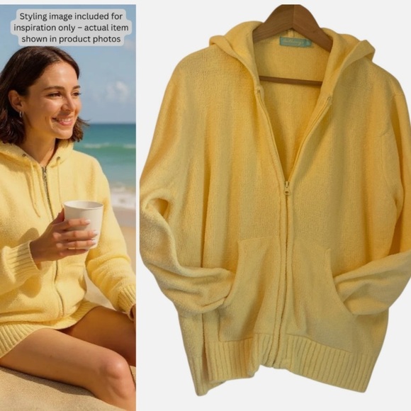 anthony’s resort wear Tops - Chenille Hoodie Jacket Zip Front Loungewear Swim Cover Up Resort Butter Yellow